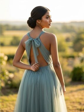 Lulus Elegant Blue Tulle Halter Back Dress. Size S like new!